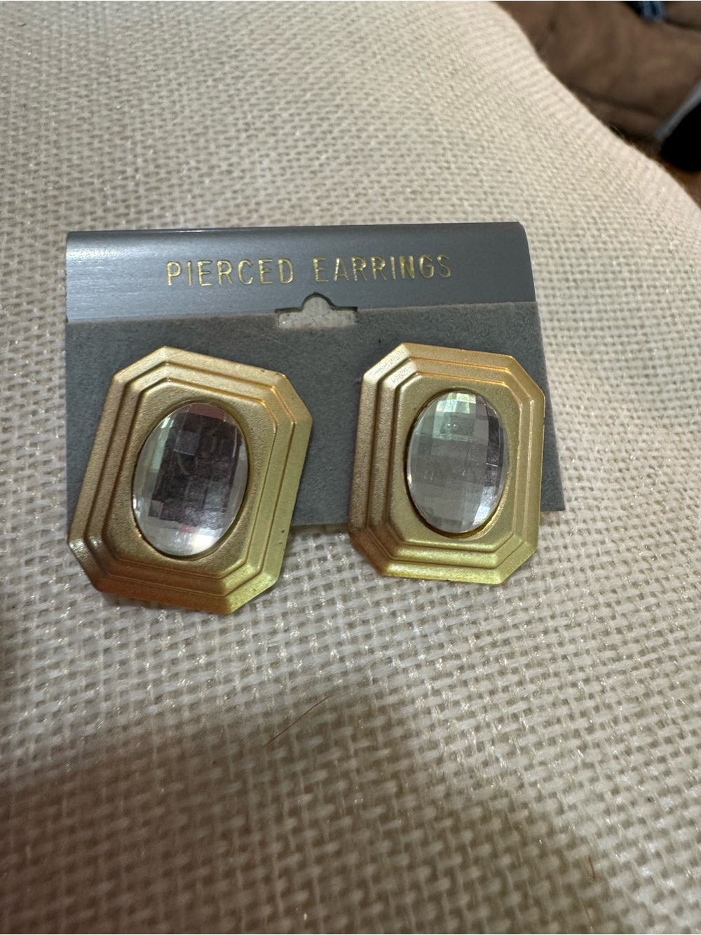 Gold Geometric Statement Earrings with Faceted Crystal - Unbranded